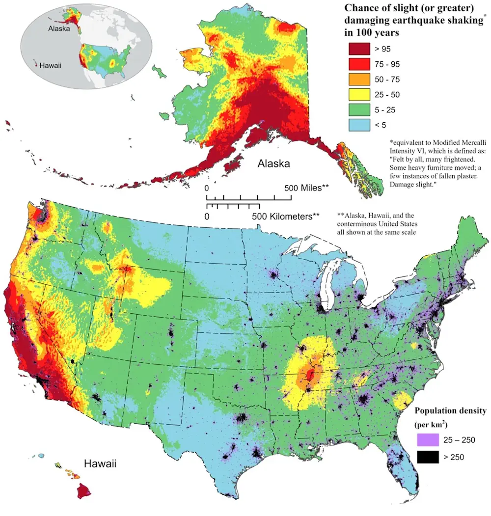 New Map Shows Where Damaging Earthquakes Are Most Likely To Occur In US 